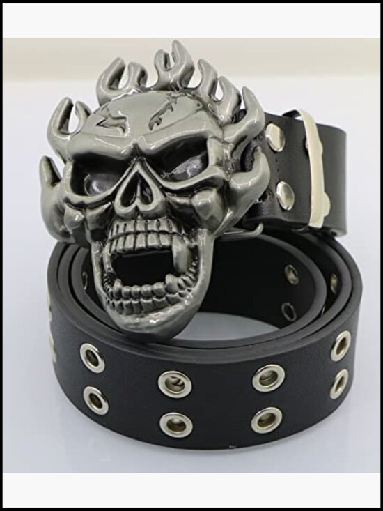 Metal Skull Head Leather Buckle Belt Unisex Punk Decorative Waist Band main image 4